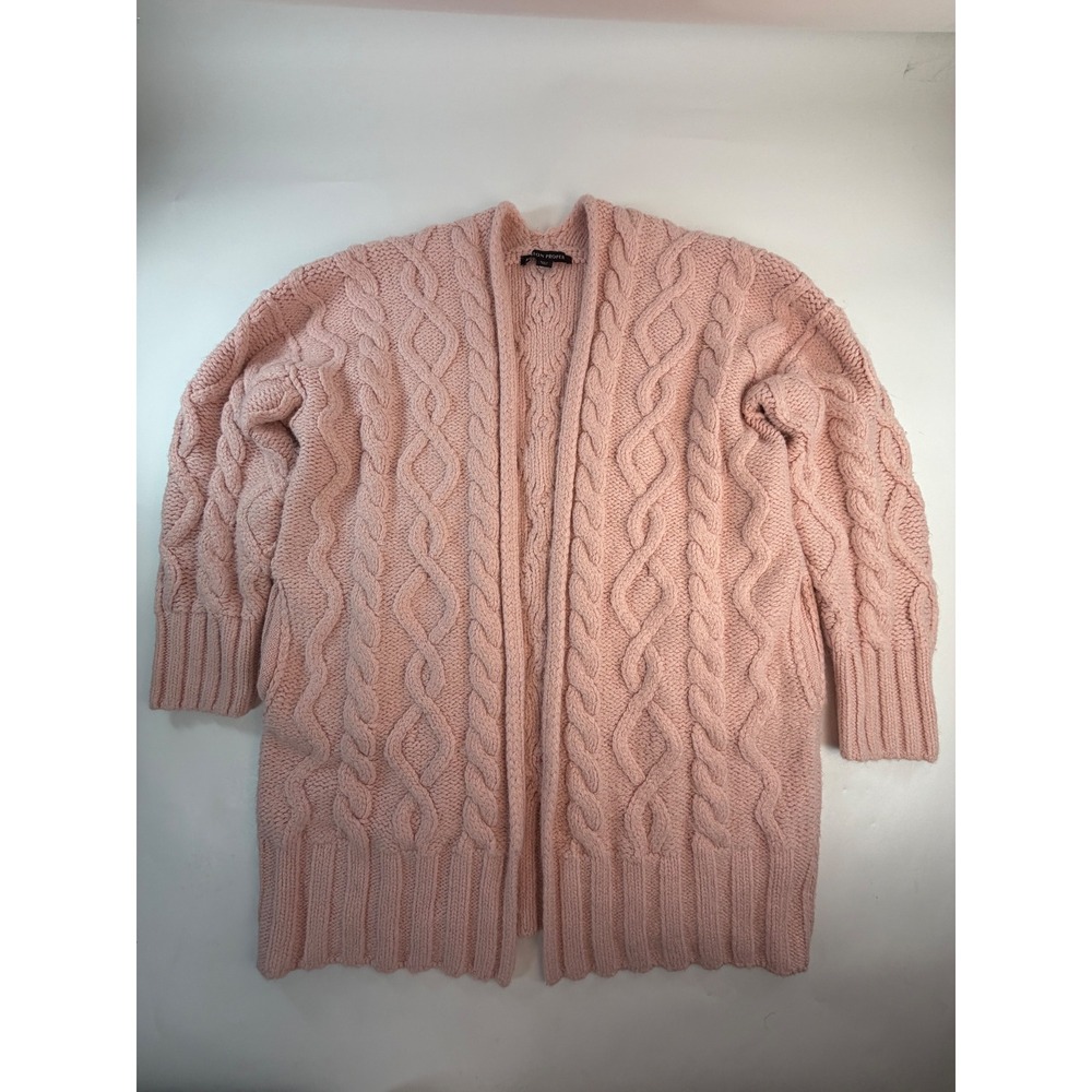 Boston Proper Blush Pink Cable Knit Open Front Longline Cardigan Sweater Small